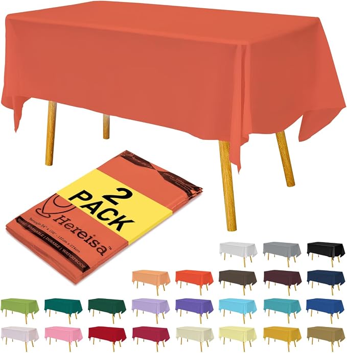 Coral Plastic Solid Color Tablecloths 2 Pack 54 x 108 Inch PEVA Opaque Table by Hereisa
