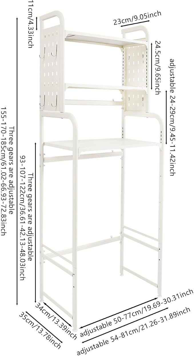 3-Tier Expandable Over Toilet Washing Machine Dryer Storage Utility Rack - Image 2
