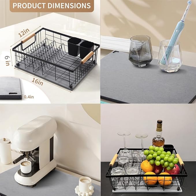 Dish Drying Rack with Stone Drying Mat, Dish Drainer and Diatomaceous Earth - Image 4