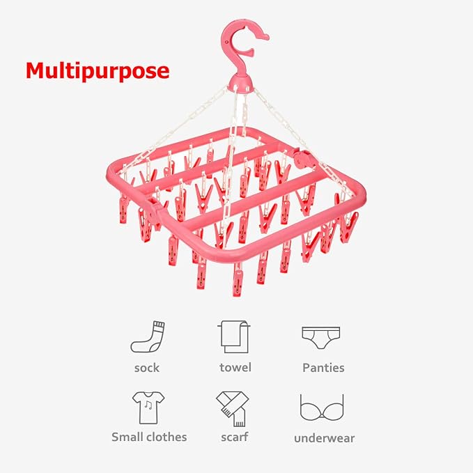 Laundry Hangers with 32 Clips, Clothespin Rack Foldable Laundry Drying Rack - Image 3