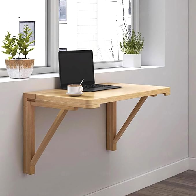 Wood Wall-Mounted Folding Table in Natural Laundry Folding Table Fold Down Work by Unknown