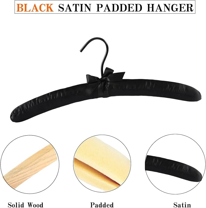 5 Pcs 17 Inch Black Satin Padded Hangers - Image 3