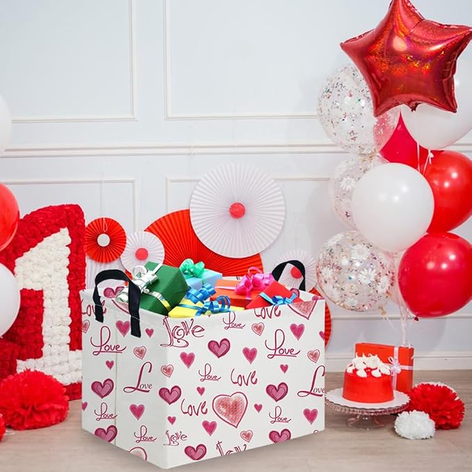 Rectangular Pink Valentine's Day Gift Basket, nursery basket, kids toy storage - Image 3