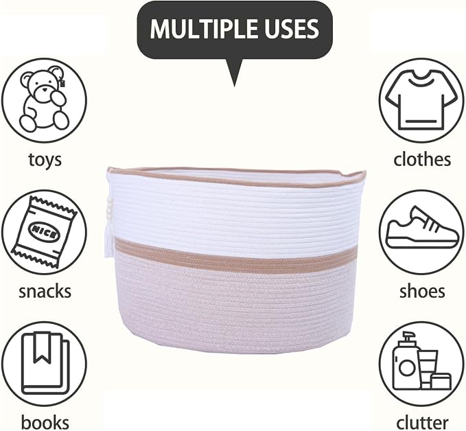 Large Woven Rope Laundry Hamper, Cotton Rope Storage Basket - Image 5