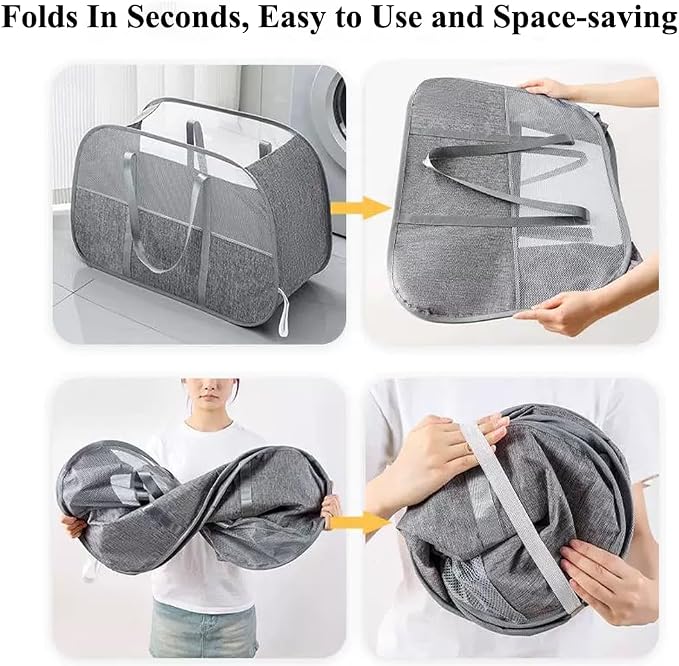 150L Collapsible Laundry Basket, 3-Compartment Foldable Hamper - Image 6