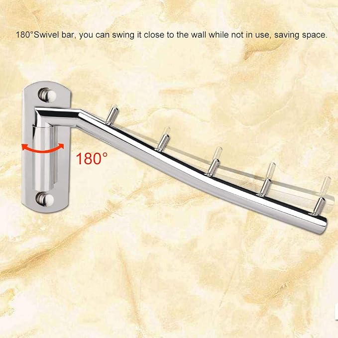 Clothes Drying Rack, Stainless Steel Wall Mount Coat Hanger Holder, Laundry - Image 2