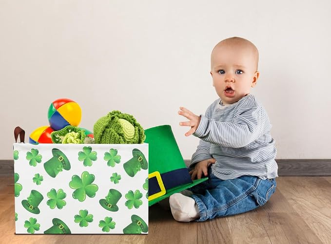 Rectangular Four Leaf Clover Lucky Gift Basket, St. Patrick's Day Toys Storage - Image 2