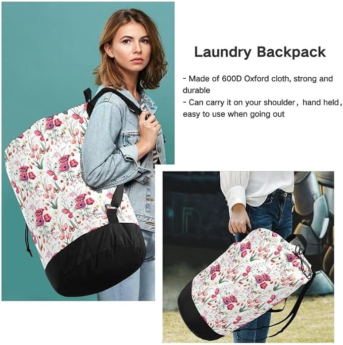 VIGTRO Laundry Bag Backpack Hamper Basket Large Heavy Duty Watercolor Pink - Image 7