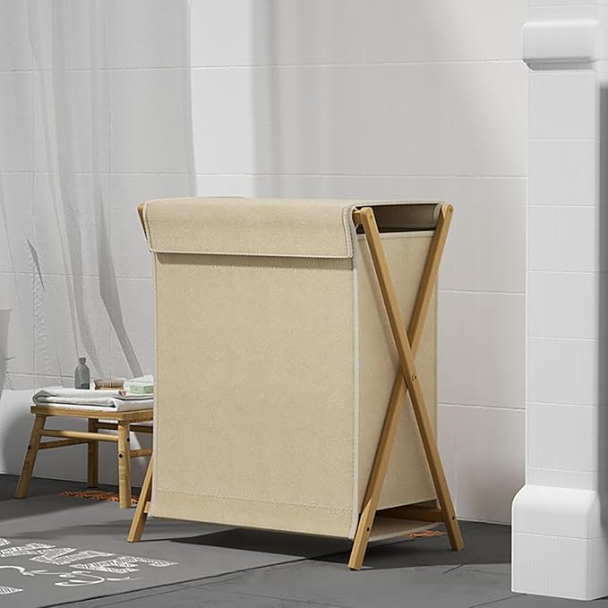 Gtzly Collapsible Laundry Baskets, Bamboo Wood X-Frame Laundry Hamper by Unknown