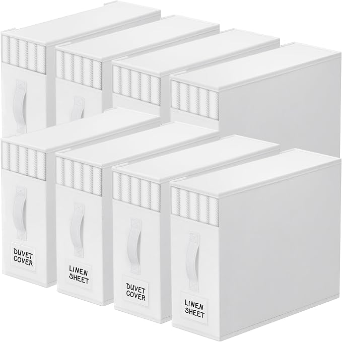 8 Pack Bed Sheet Closet Organizers and Storage, Sturdy Foldable Storage by StorageTastic