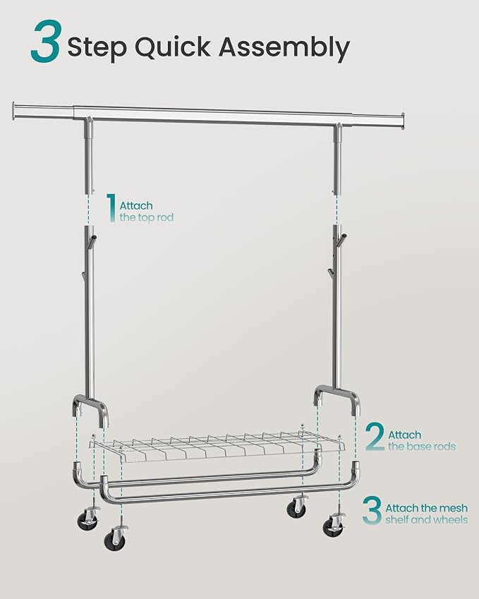 SONGMICS Clothes Rack, Heavy-Duty Rolling Clothing Garment Rack - Image 6
