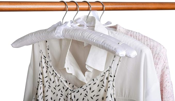 Amber Home 5 Pack 17 Inch Large White Satin Padded Hangers - Image 7