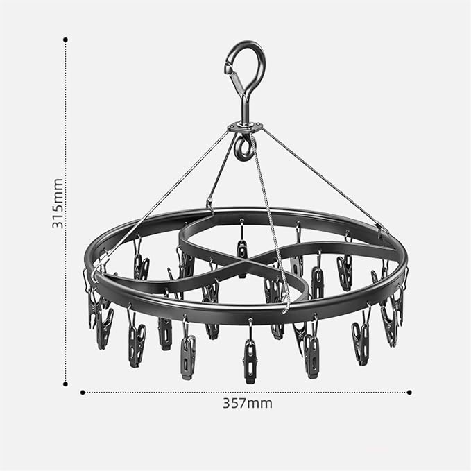 Round Drying Hanger with 18 Clips, Sock Drying Rack, Aluminum Alloy, Windproof - Image 2