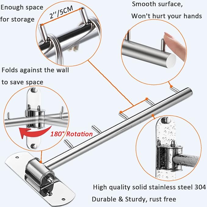 Clothes Hanger Rack Swing Arm, Folding Clothes Hanger Wall Mounted Space Saving - Image 3