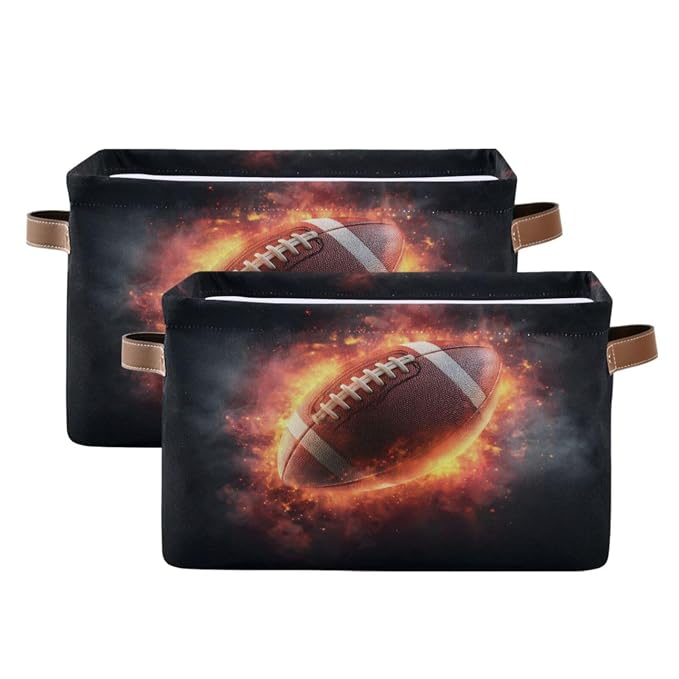 Burning Football Ball Dark Rectangular Storage Bin Basket by DOMIKING