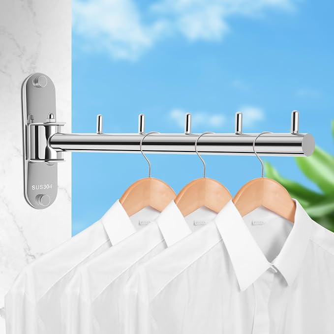 Wall Mounted Clothes Hanger Rack Swing Arm, Folding Clothes Hanger Space Saving - Image 2