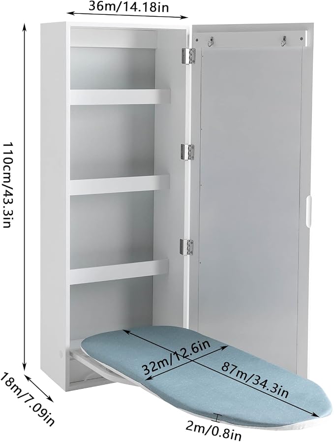 CNCEST Wall Mount Ironing Board Cabinet, 180° Rotatation Built-in Swivel - Image 7