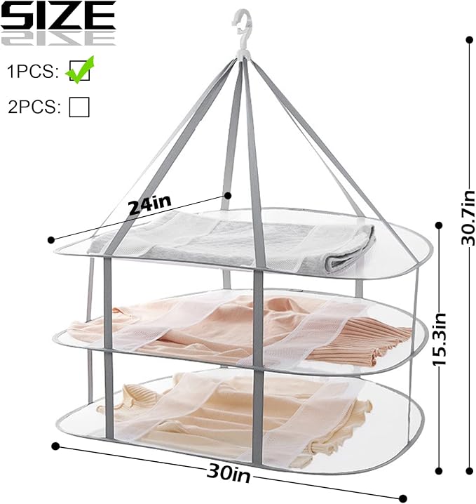 3 Tier Folding Mesh Clothes Drying Rack, Stackable Sweater Drying Rack - Image 7