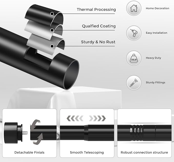 Curtain Rods for Windows 48 to 84 Inch, Modern and Simple Decorative End Cap - Image 9