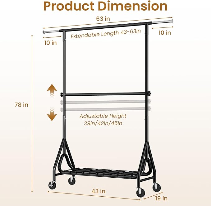 Heavy Duty Clothes Rack for Hanging Clothes, Double Rods Clothing Rack - Image 7