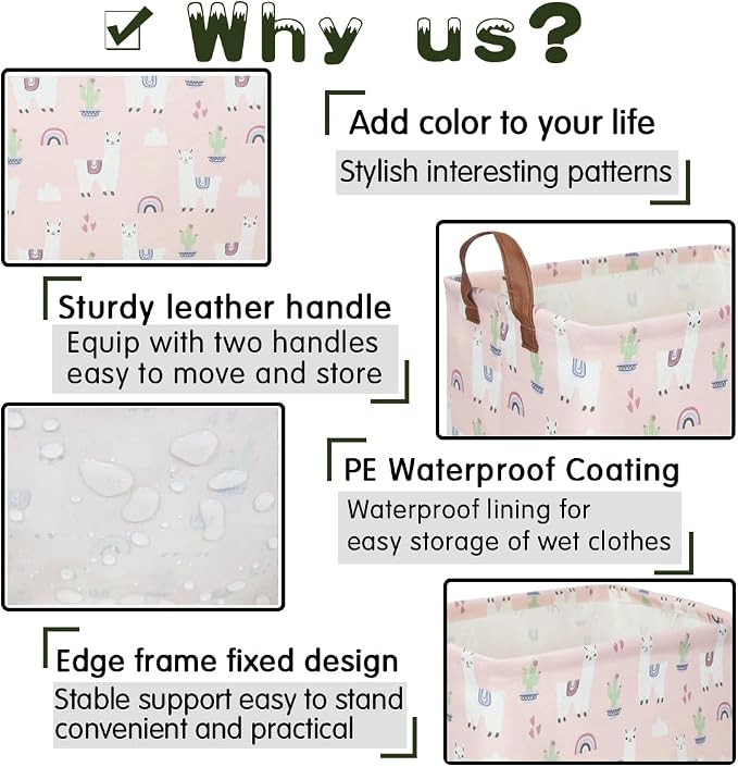 FXOLCSHE Rectangular Pink Alpaca Basket, Collapsible waterproof nursery laundry - Image 6