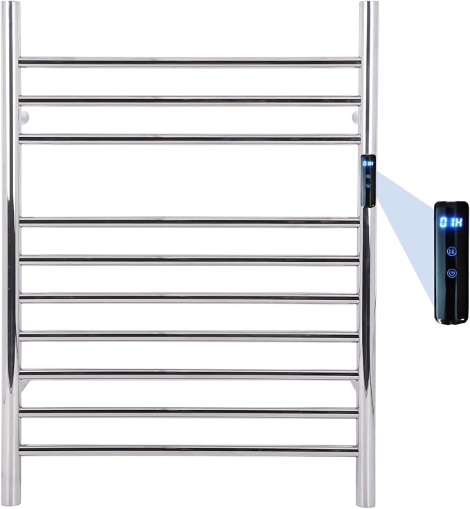 10-Bars Silver Heated Towel Rack–23" Wall Mounted Towel Warmer by Dawot
