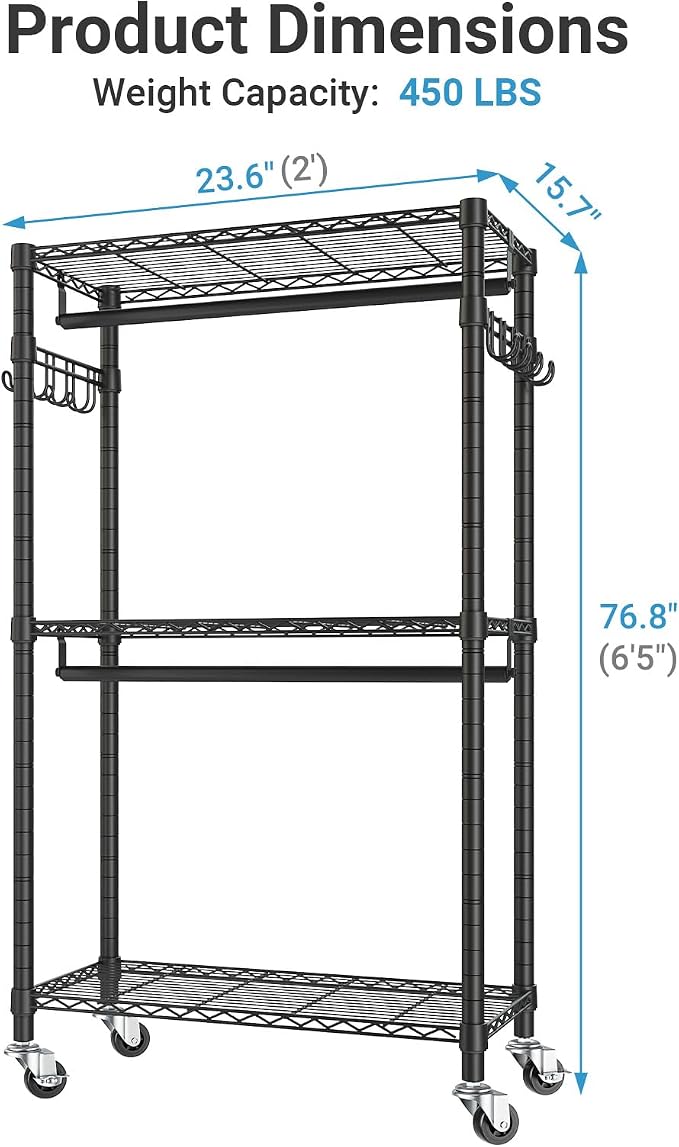 VIPEK R2 Mini Rolling Clothes Rack Heavy Duty Clothing Rack - Image 6