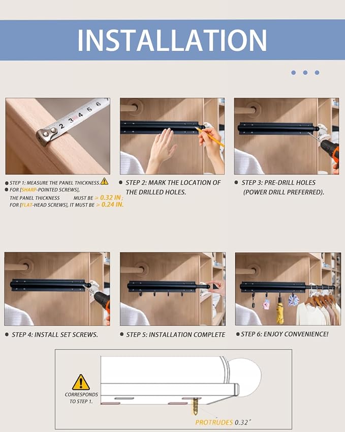 Aluminum Valet Rod, 12 in Heavy Duty Pull Out Closet Valet Rod - Image 8