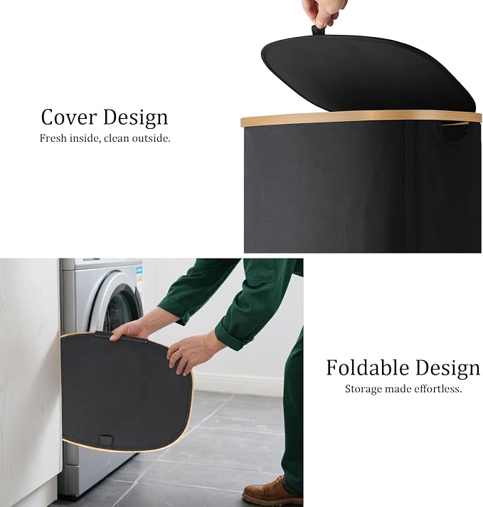 Slim Laundry Basket with Lid, 80L Narrow Laundry Hamper with Removable Bag - Image 6