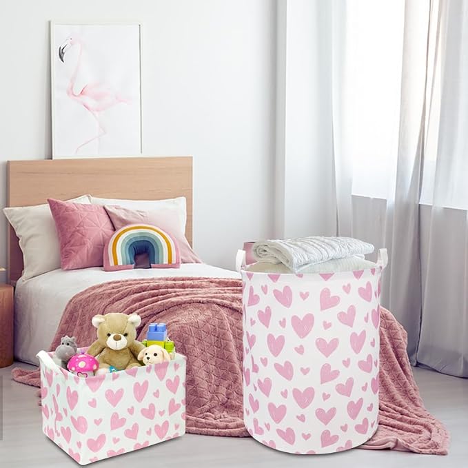 Pink Heart Laundry Hamper, Laundry Basket, Girls Nursery Hamper, Waterproof - Image 3