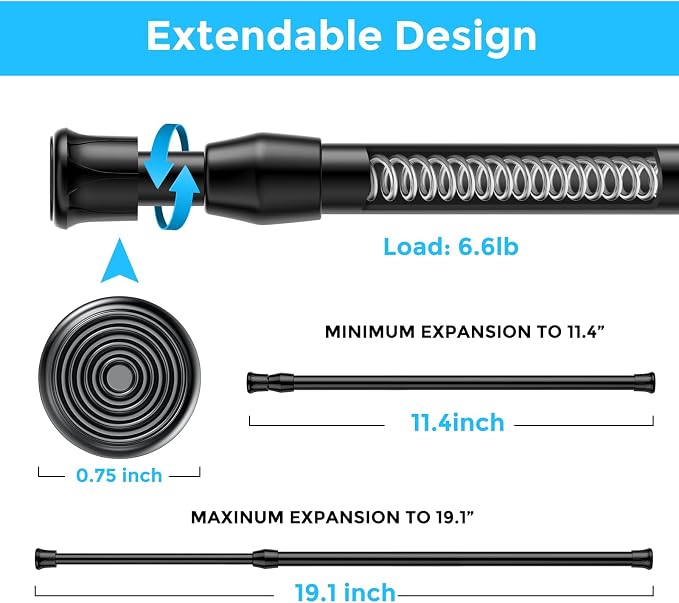 6PCS Small Tension Curtain Rod 11 to19Inch, Loaded Expandable Spring Curtain - Image 3