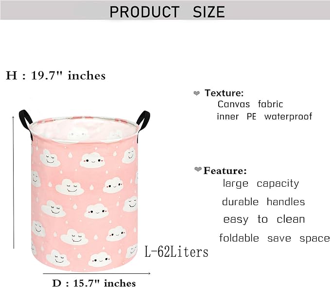 KUNRO Round Laundry Gift Basket Storage Hamper, Clothes Storage Organizer Bins - Image 2