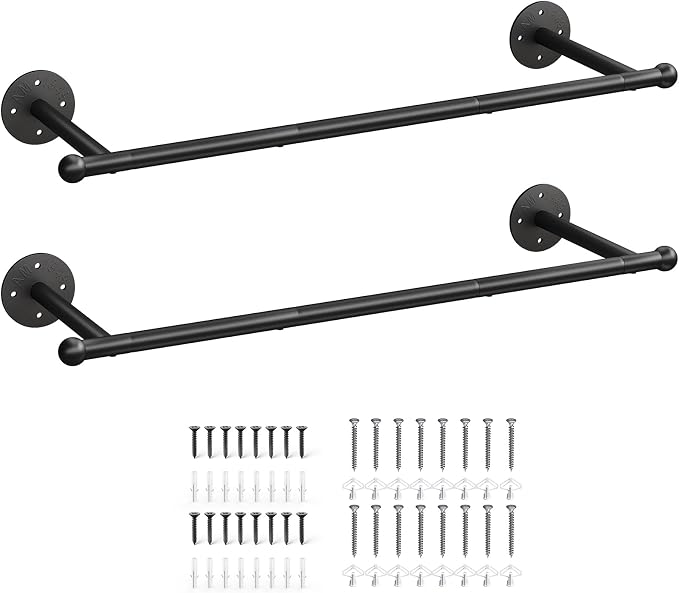 OROPY Industrial Pipe Clothing Rack Set of 2, Wall Mounted Clothes Rack - Image 9