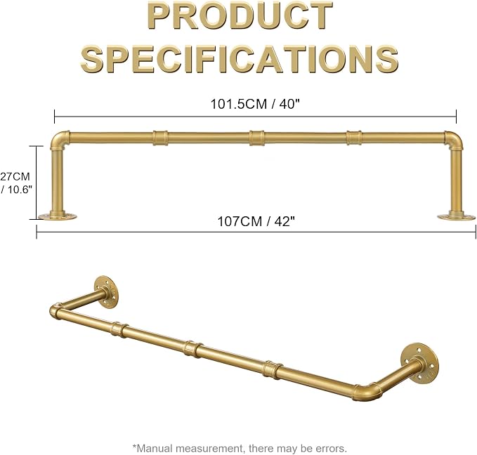 Industrial Gold Pipe Clothing Rack, Wall Ceiling Mounted Clothes Garment Rack - Image 3