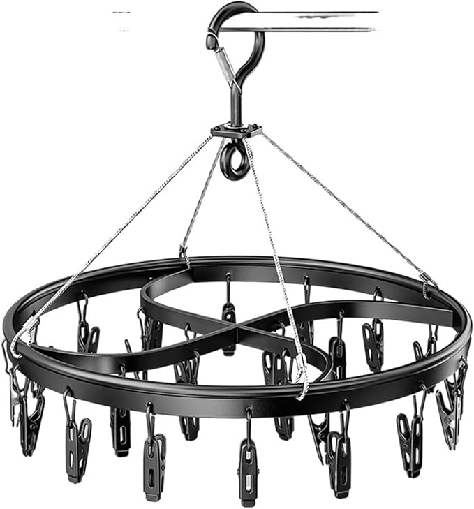 Round Drying Hanger with 18 Clips, Sock Drying Rack, Aluminum Alloy, Windproof by Unknown