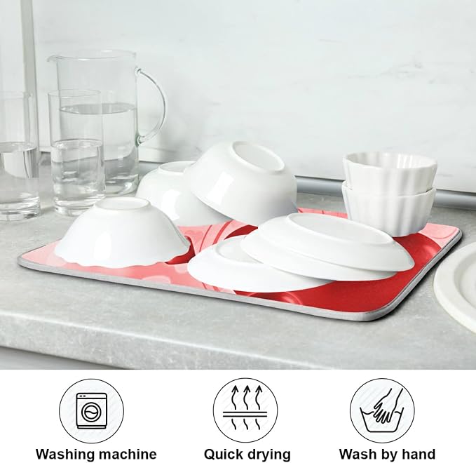 Valentines Red Hearts Dish Drying Mat Absorbent Washable Protector Drying Pad - Image 7
