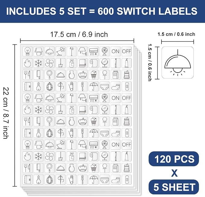 600 Pcs Light Switch Sticker Labels, 40 Designs Transparent Switch ID Stickers - Image 2