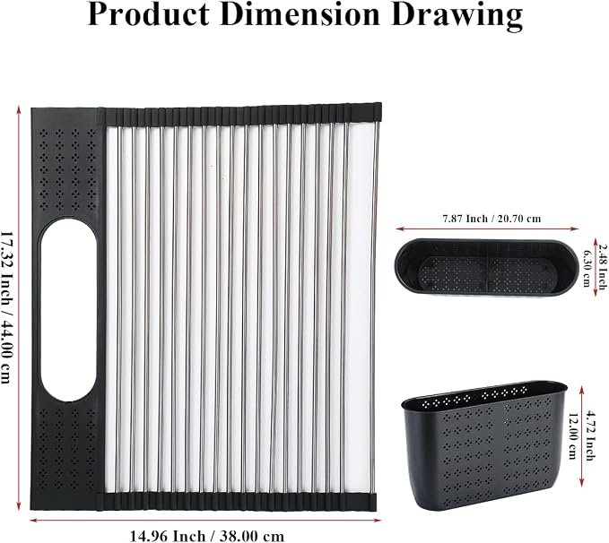 Berglander Dish Drying Rack Over The Sink, L17.5 by W 15" Rollable Stainless - Image 2