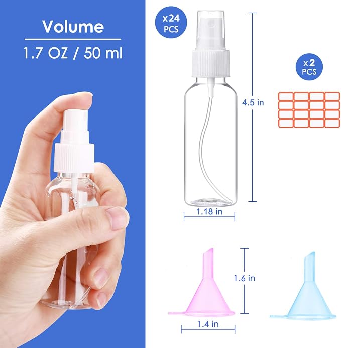 24 Pcs Spray Bottles 2oz / 55ml Clear Empty Mini Spray Bottles Refillable - Image 3