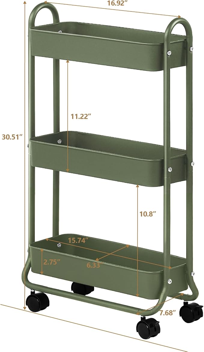 SunnyPoint Slim Rolling Storage Cart, 3 Tier Bathroom Storage Organizer Bathroom - Image 6