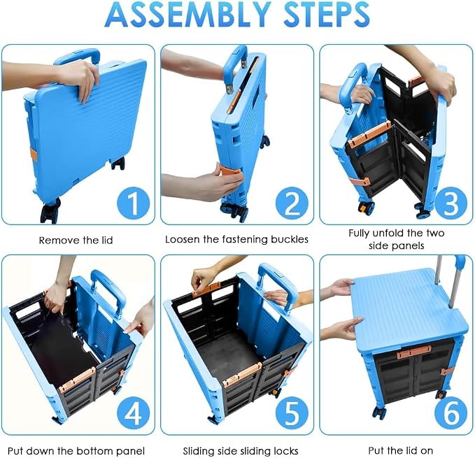 Foldable Utility Cart Folding Portable Rolling Crate Handcart Shopping Trolley - Image 3