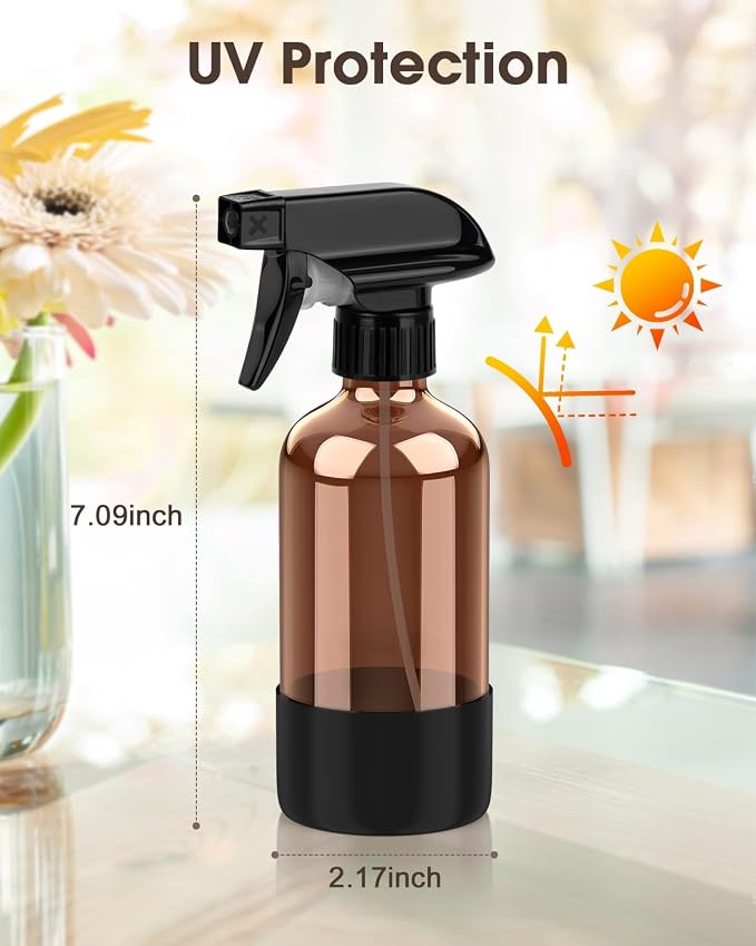 Glass Spray Bottle with Silicone Sleeve Protection, Amber Glass Spray Bottle Set - Image 3