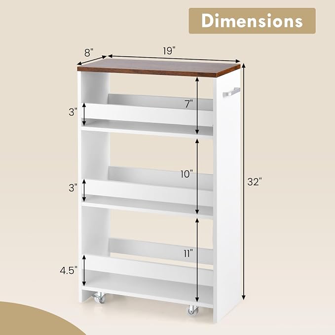 Slim Storage Rolling Cart, 4-Tier Side Out Shelving Unit - Image 4