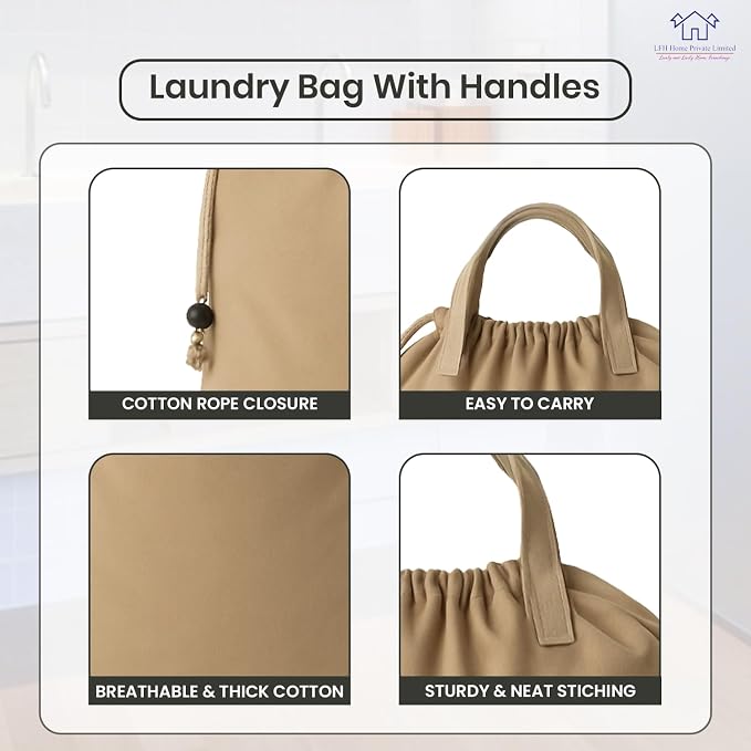 LFH Home Large Premium Cotton Canvas Laundry Bag - Image 3
