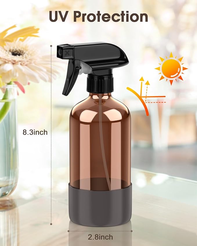 Glass Spray Bottle with Silicone Sleeve Protection, Amber Glass Spray Bottle Set - Image 3