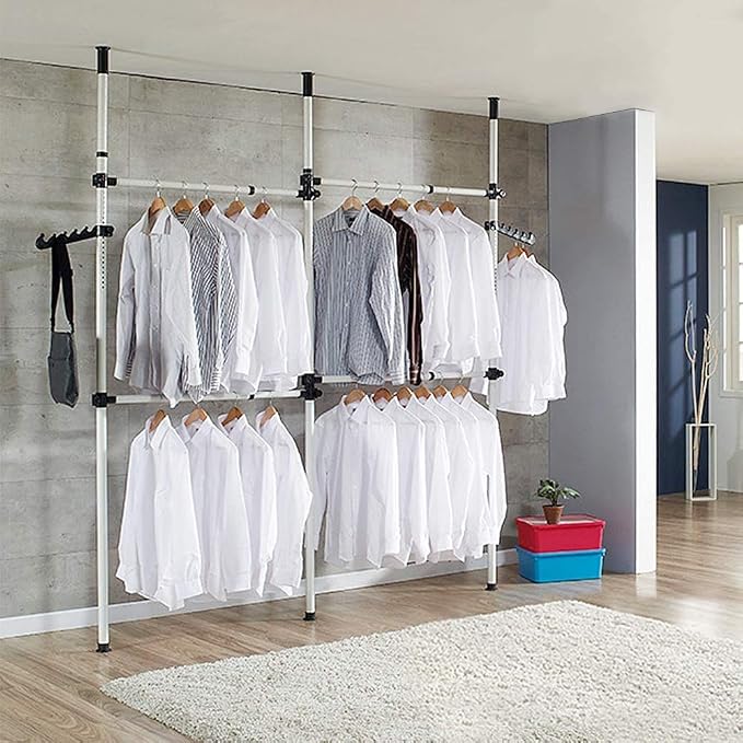 Garment Rack Clothing Hanger, Heavy Duty Adjustable Closet Rod Double Rail - Image 5