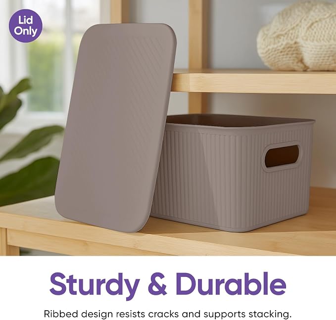 Superio Ribbed Collection Lid for Decorative Plastic Basket Open Home Storage - Image 4