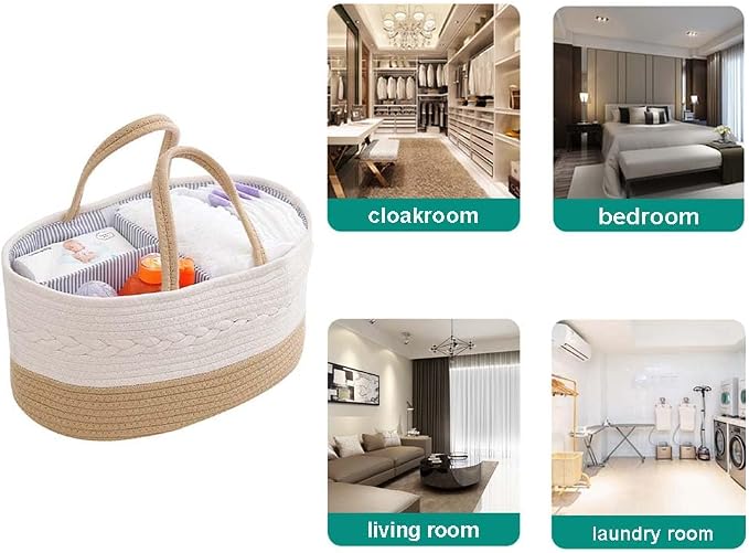 Large Diaper Organizer for Changing Table and Car, Cotton Rope Bin Basket for - Image 7