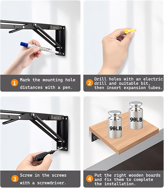 Folding Shelf Brackets， Detachable Folding Bracket，2 Pack Heavy Duty Wall - Image 3