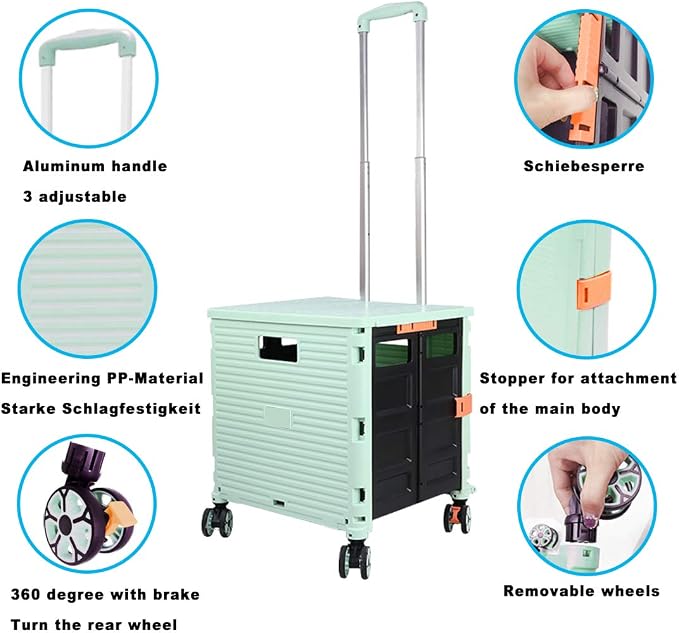 Foldable Utility Cart Folding Portable Rolling Crate Handcart Shopping Trolley - Image 2